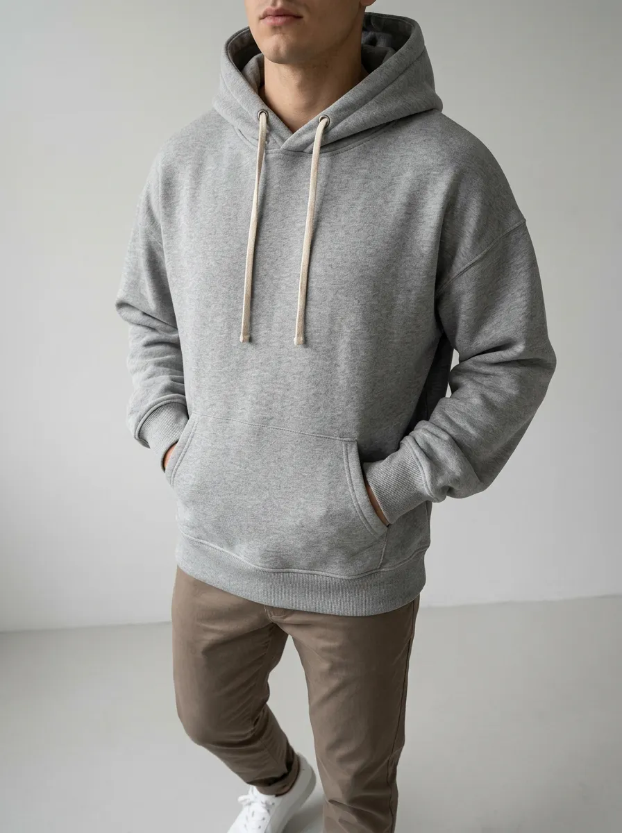 Men's Minimalist Grey Solid Plain Printed Hoodie