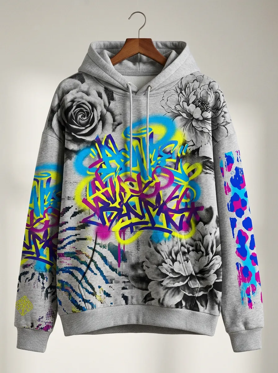 Unisex Streetwear Graffiti Rose Floral Graphic Hoodie