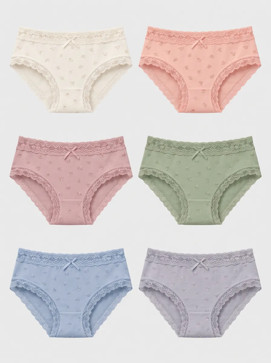 Women's Multicolor Floral Lace-Trim Briefs 6-Pack