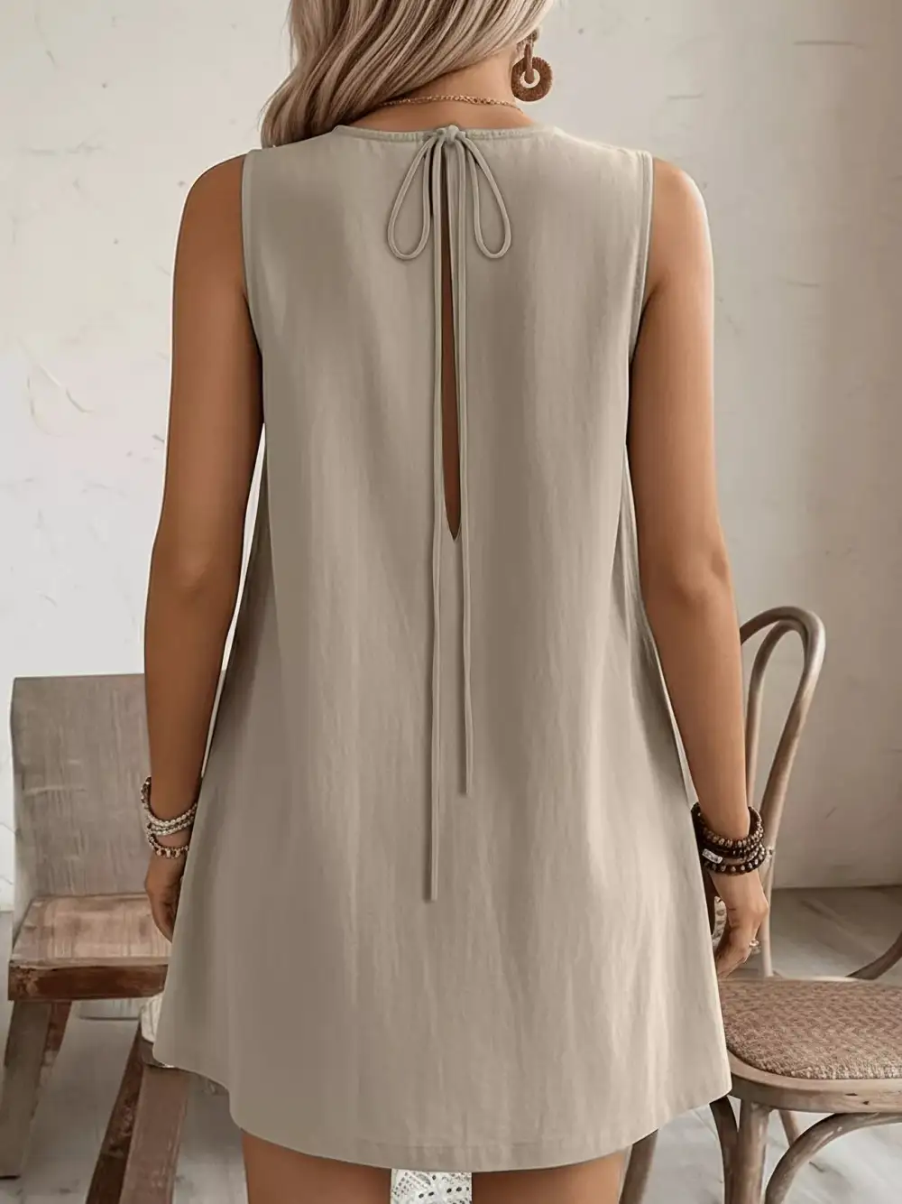 Round Neck Ruffle Sleeveless Dress Casual