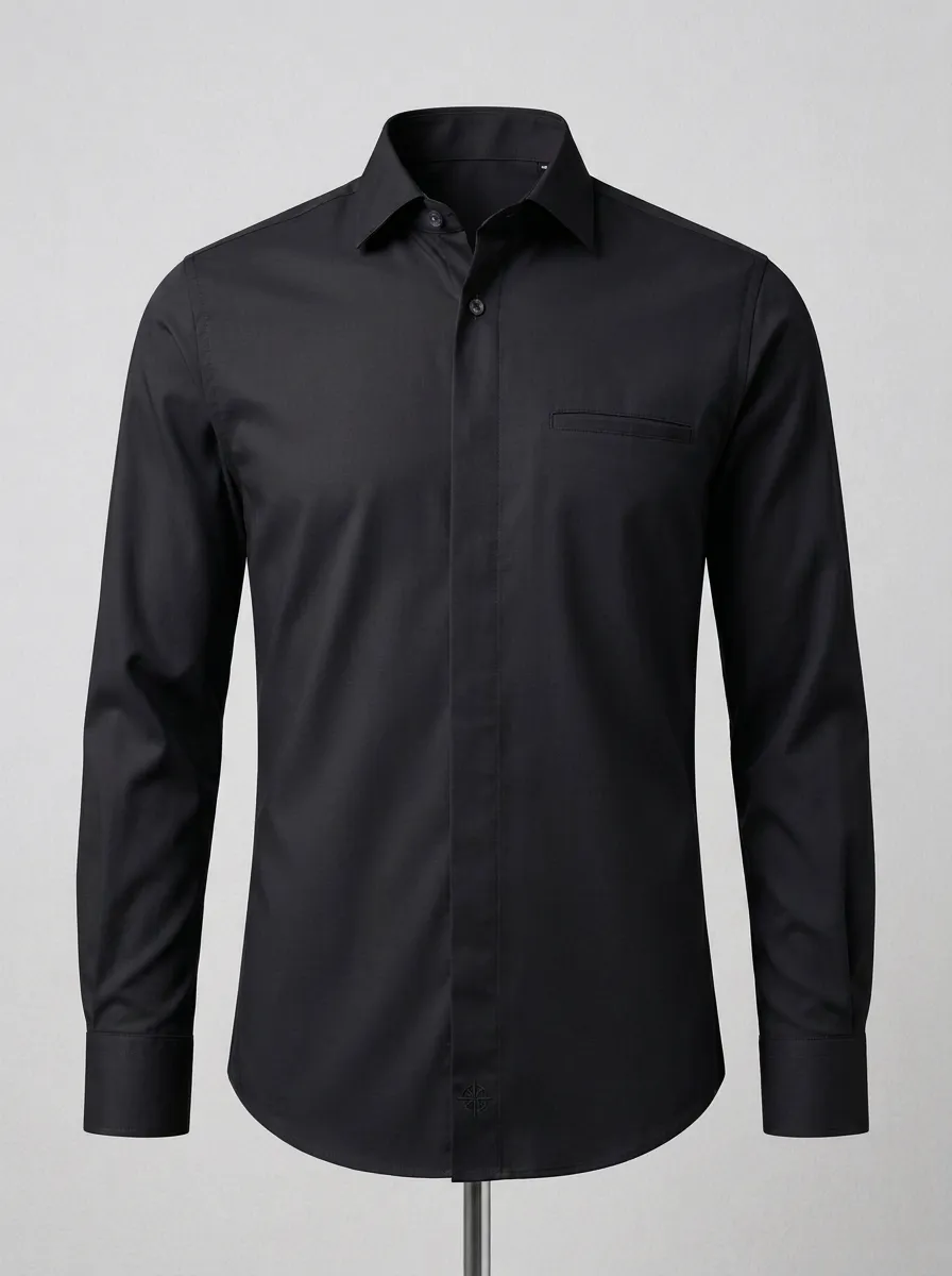 Men's Non-Iron Cotton Compass Logo Embroidered Long Sleeve Shirt