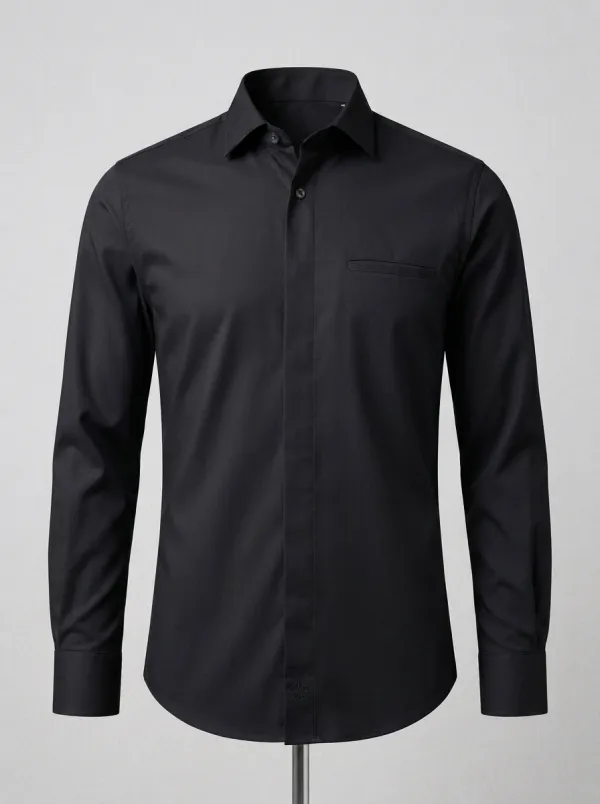 Men's Non-Iron Cotton Compass Logo Embroidered Long Sleeve Shirt