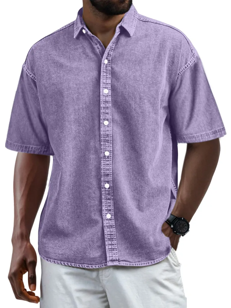 Short Sleeve Camp Collar Button Front Shirt