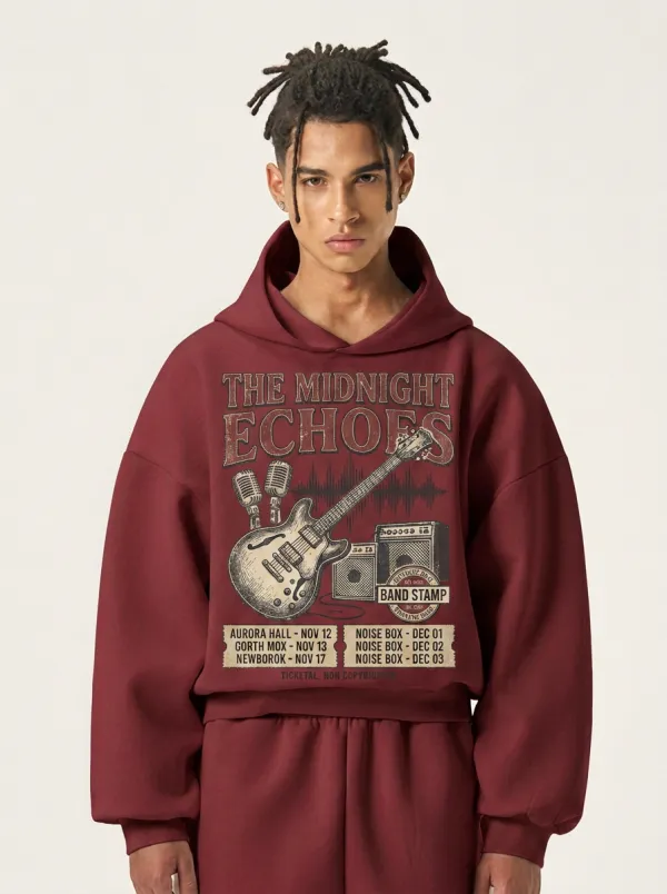 Men‘s Rock Band Music Lover Guitar Concert Printed Hoodie