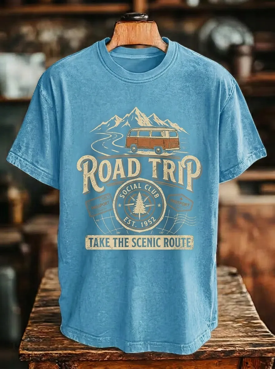 Unisex Road Trip Adventure Mountain Van Printed T-shirt