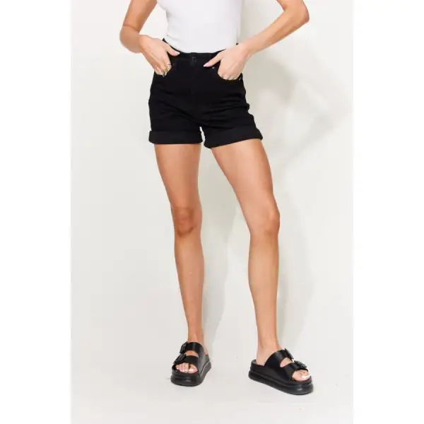 Full Size High Waist Tummy Control Cuffed Denim Shorts
