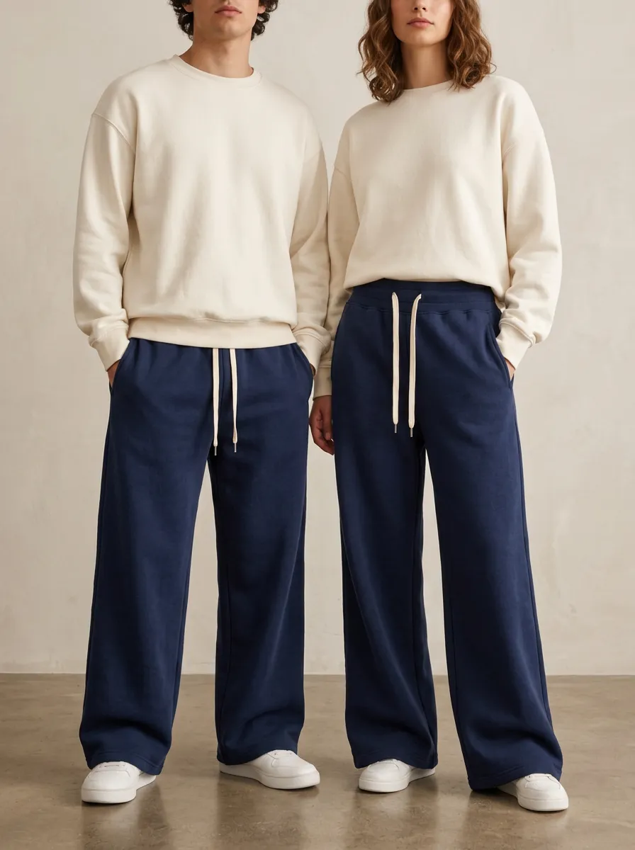 Unisex Leisure Wide-Leg Drawstring Sport Pants