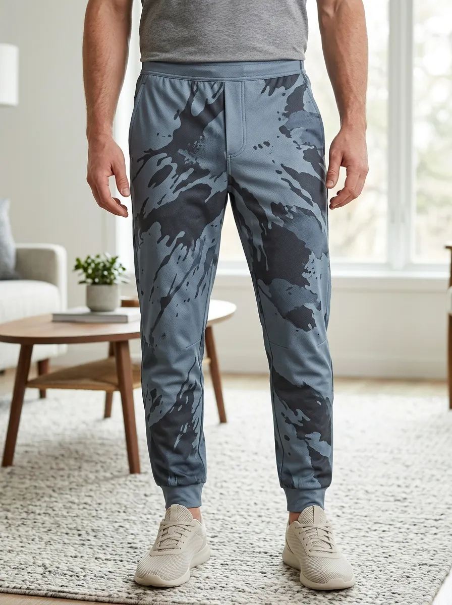 Men's Athletic Blue Camo Abstract Printed Jogger Pants