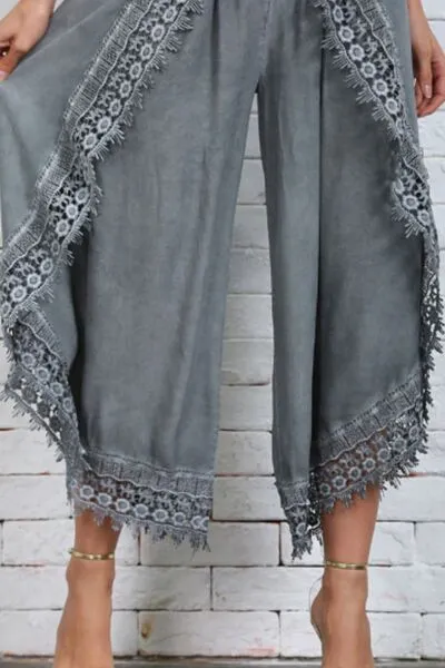 Lace Detail Wide Leg Plus Pants