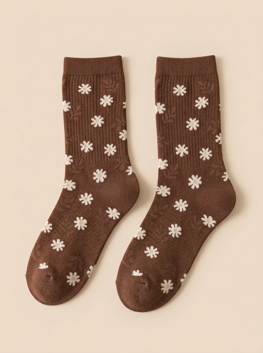 Modern Floral Daisy-Print Casual Socks