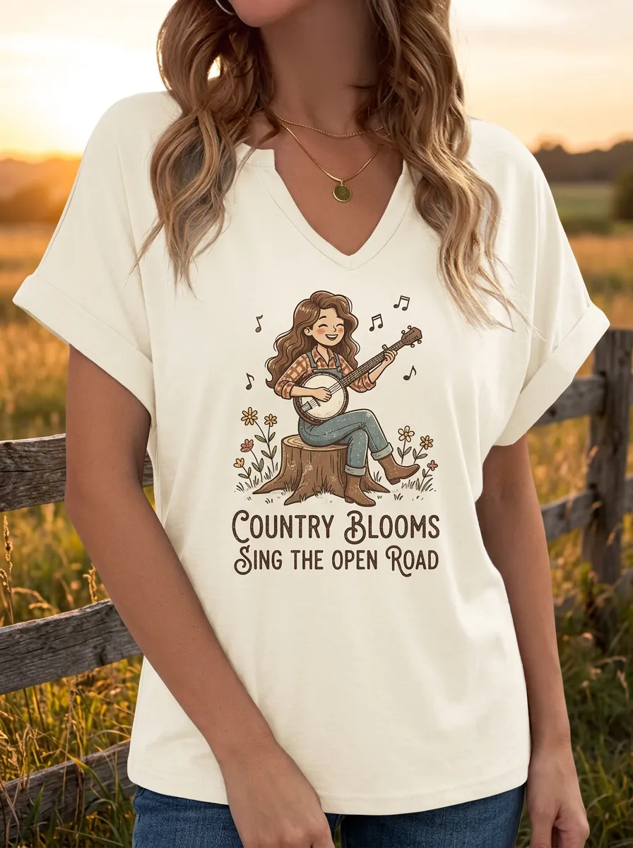 Refined Floral Banjo Women's V-Neck T-Shirt