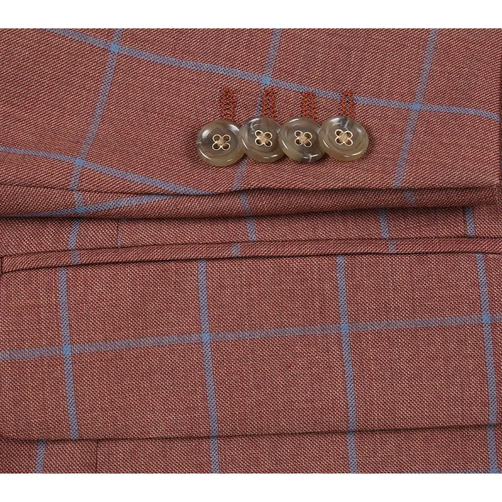 Brown Classic Fit Wool Plaid Single Breasted Two Button Blazer