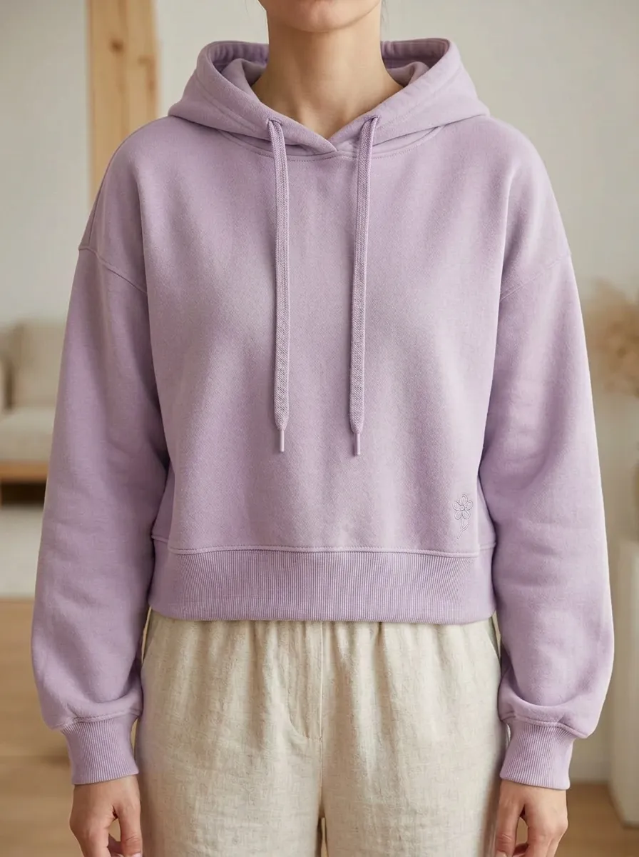 Women's Minimalist Sage Green Small Flower Embroidered Hoodie