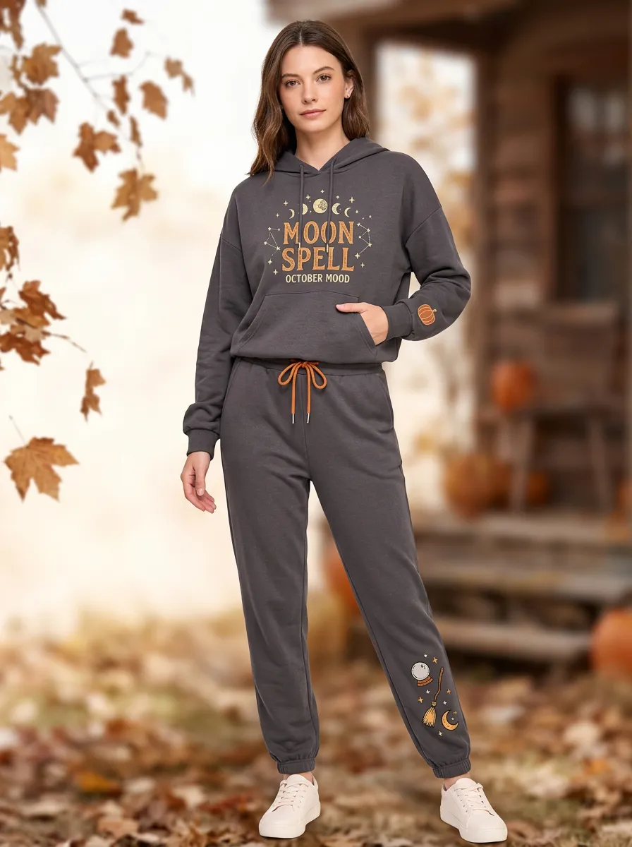 Women's Halloween Moon Spell Pumpkin Printed Lounge Set