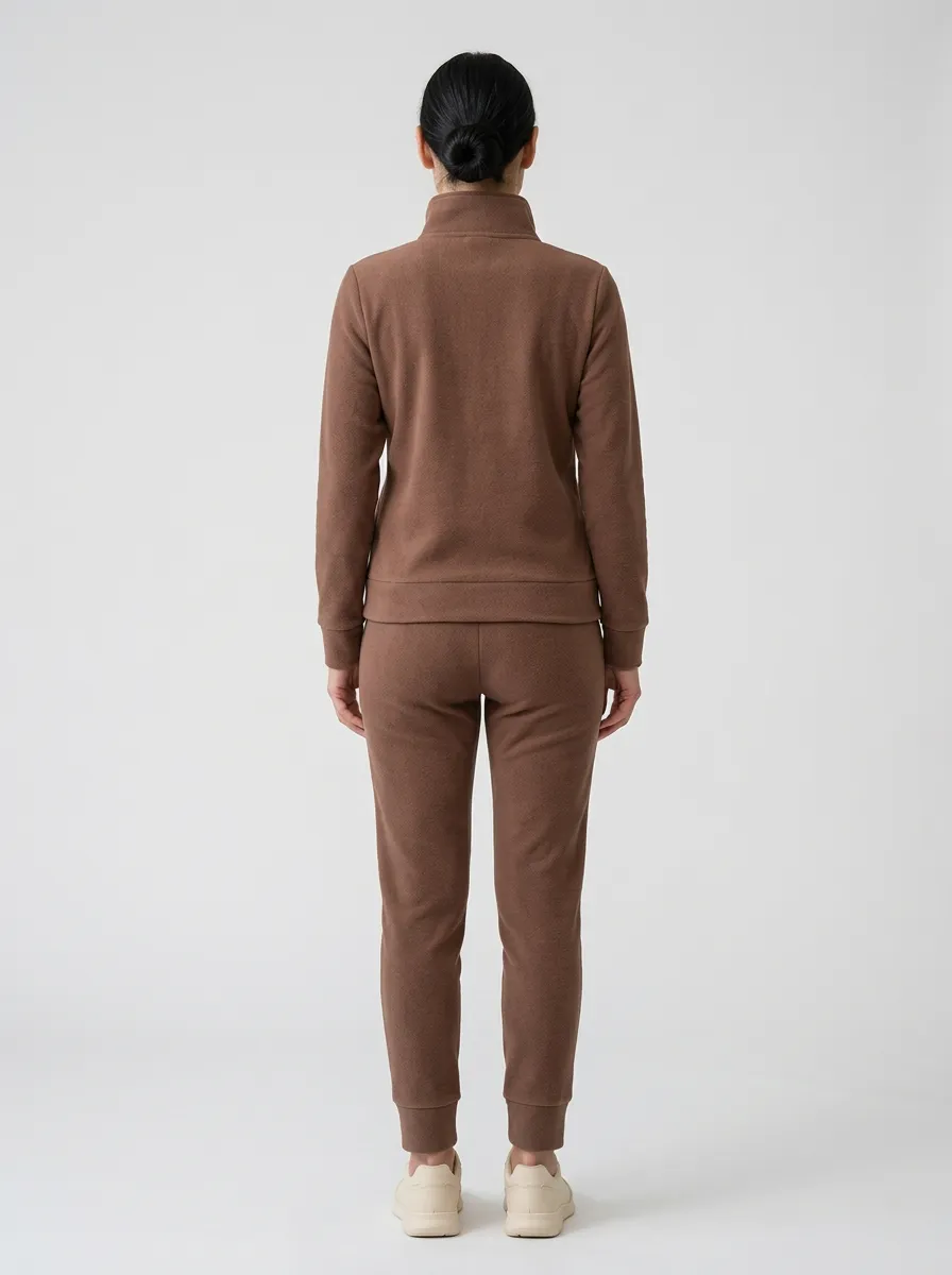 Women's Contrast-Piped Quarter-Zip Warm Jogger Set