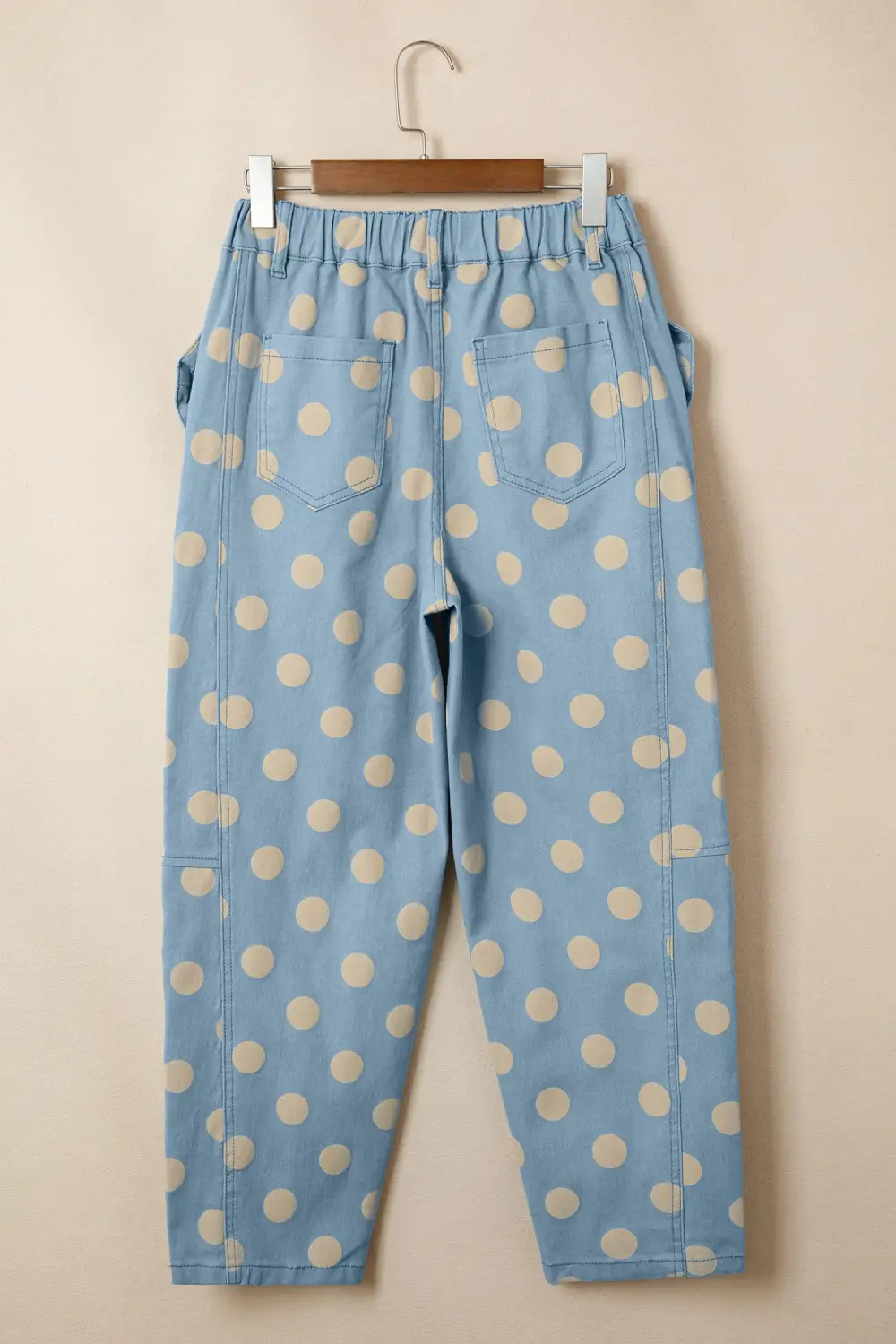 Polka Dot Relaxed Fit Pocketed Bow Detail Casual Jeans