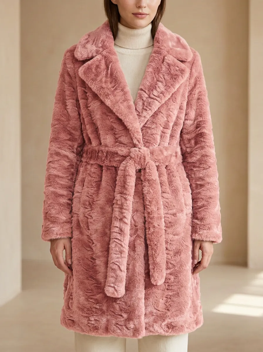 Belted Faux Fur Coat