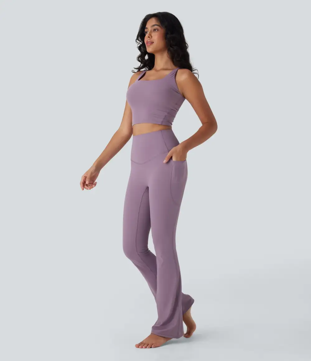 UltraSculpt Cool Quick Dry SoCinched High Waisted Tummy Control Yoga Bootcut Leggings-UPF 50+ with Pockets