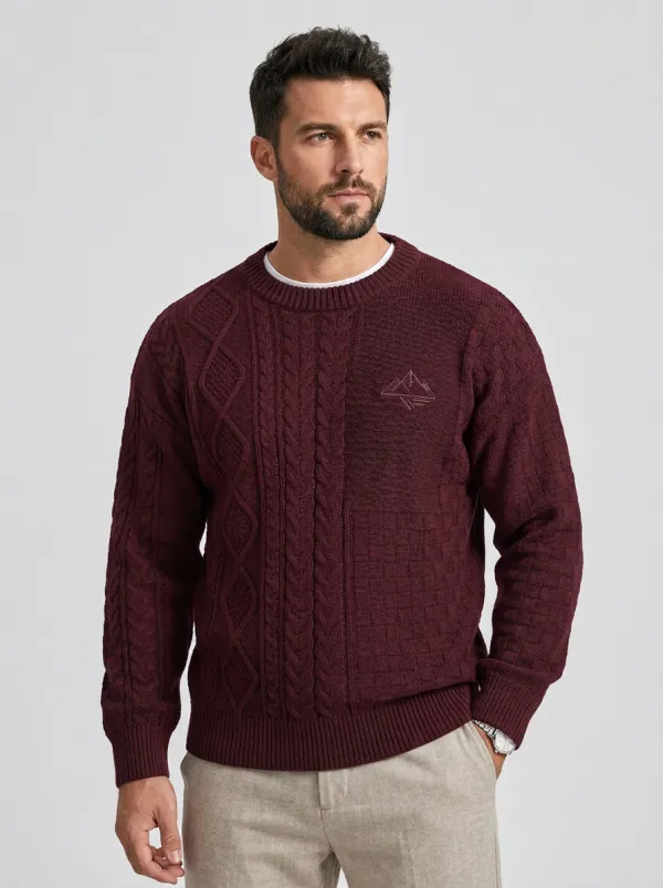 Men's Navy Blue Outdoor Mountain Embroidered Knit Sweater