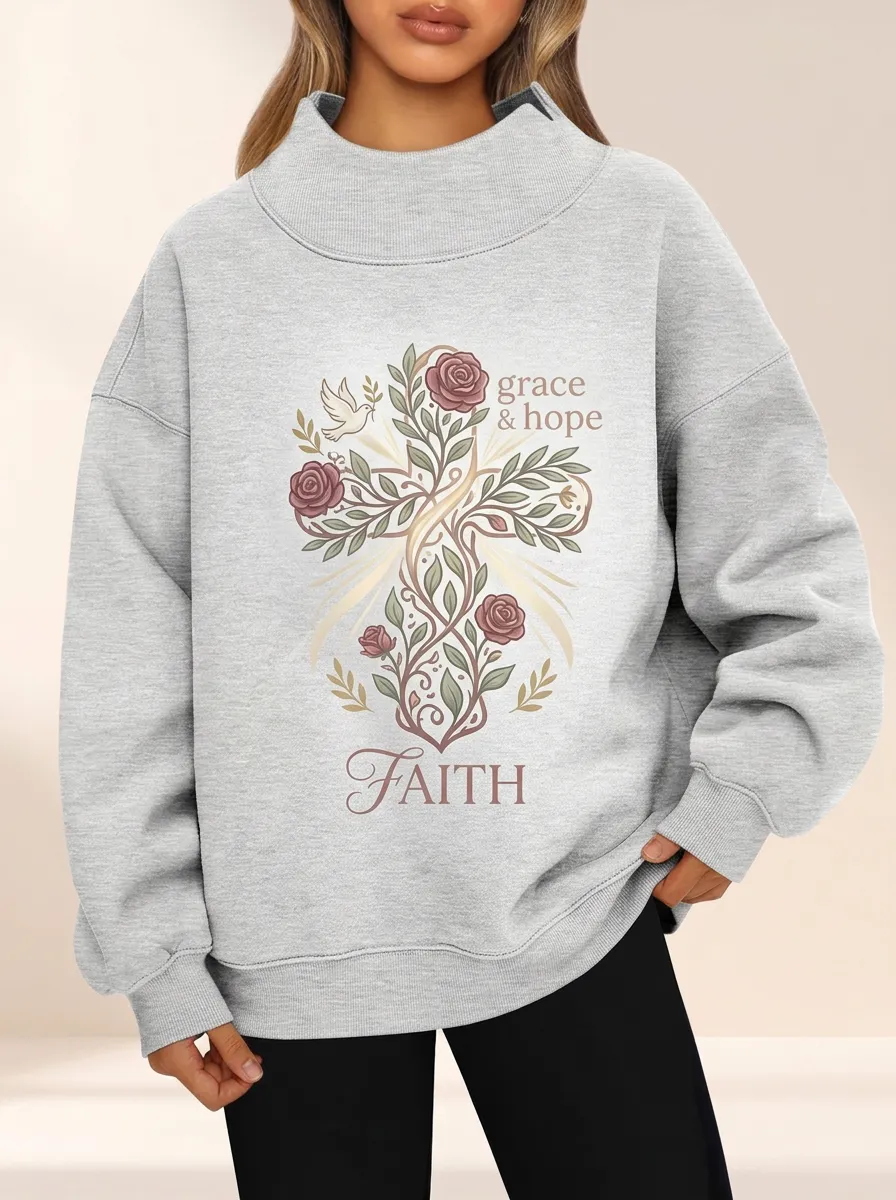 Women's Grey Dove Cross Mock Neck Sweatshirt