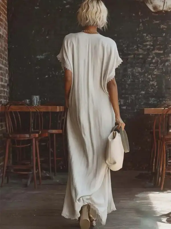 Full Size Lace Trim V Neck Maxi Dress Plus Size