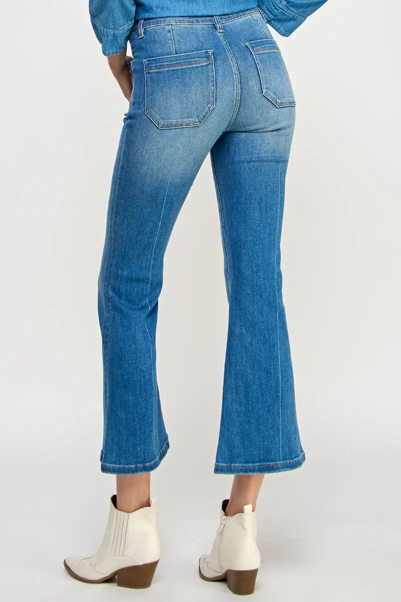 Mid Rise Cropped Flare Jeans