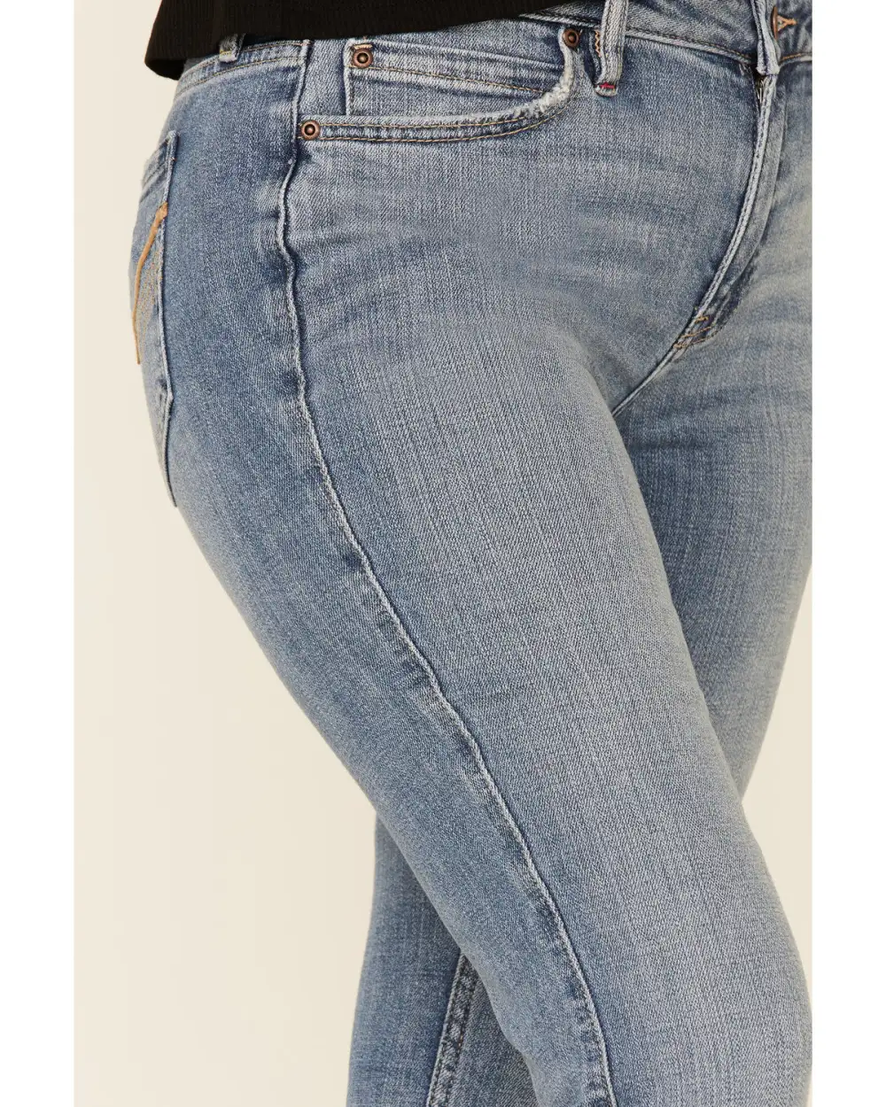 Mid Rise Bootcut Stretch Denim Raw Hem Jeans