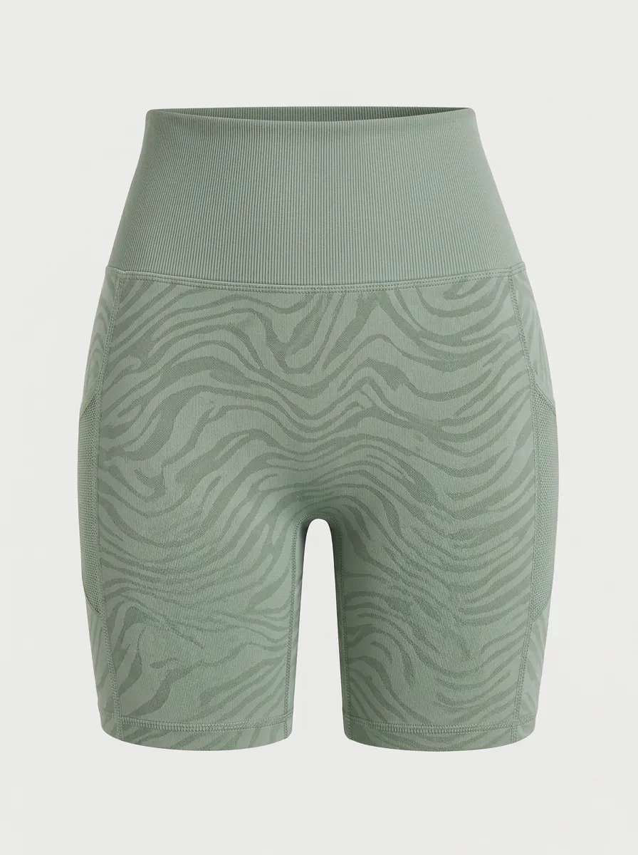 Women's Yoga Fitness Sage Green Zebra Printed Shorts