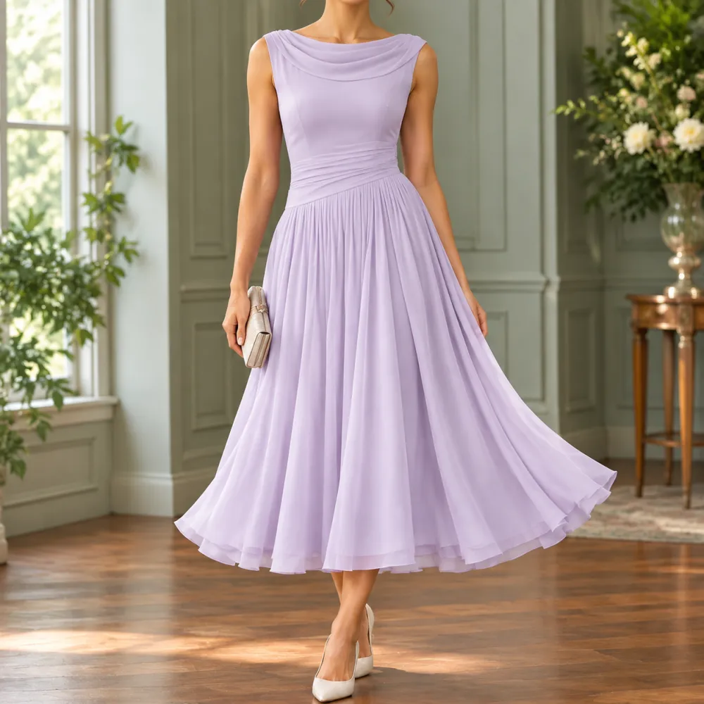 Draped Pleated Midi Dress