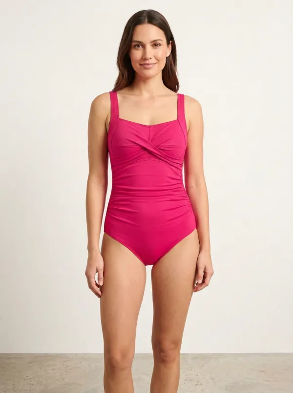 Refined Silhouette Twist-Front Ruched One-Piece Swimsuit