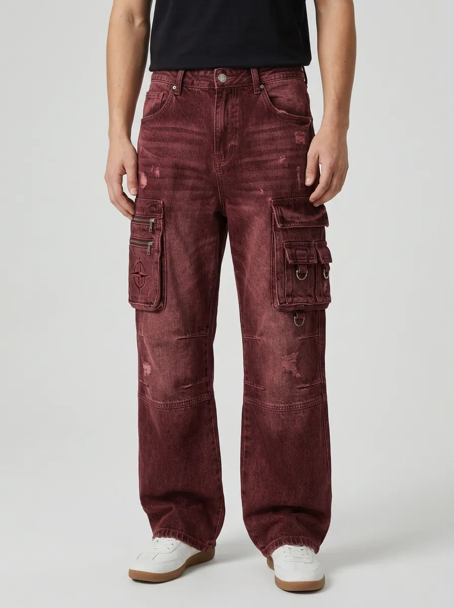 Men's Streetwear Distressed Denim Multi-Pocket Cargo Jeans