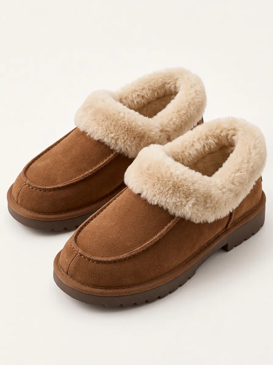 Brown Suede Look Slippers with Simple Styling