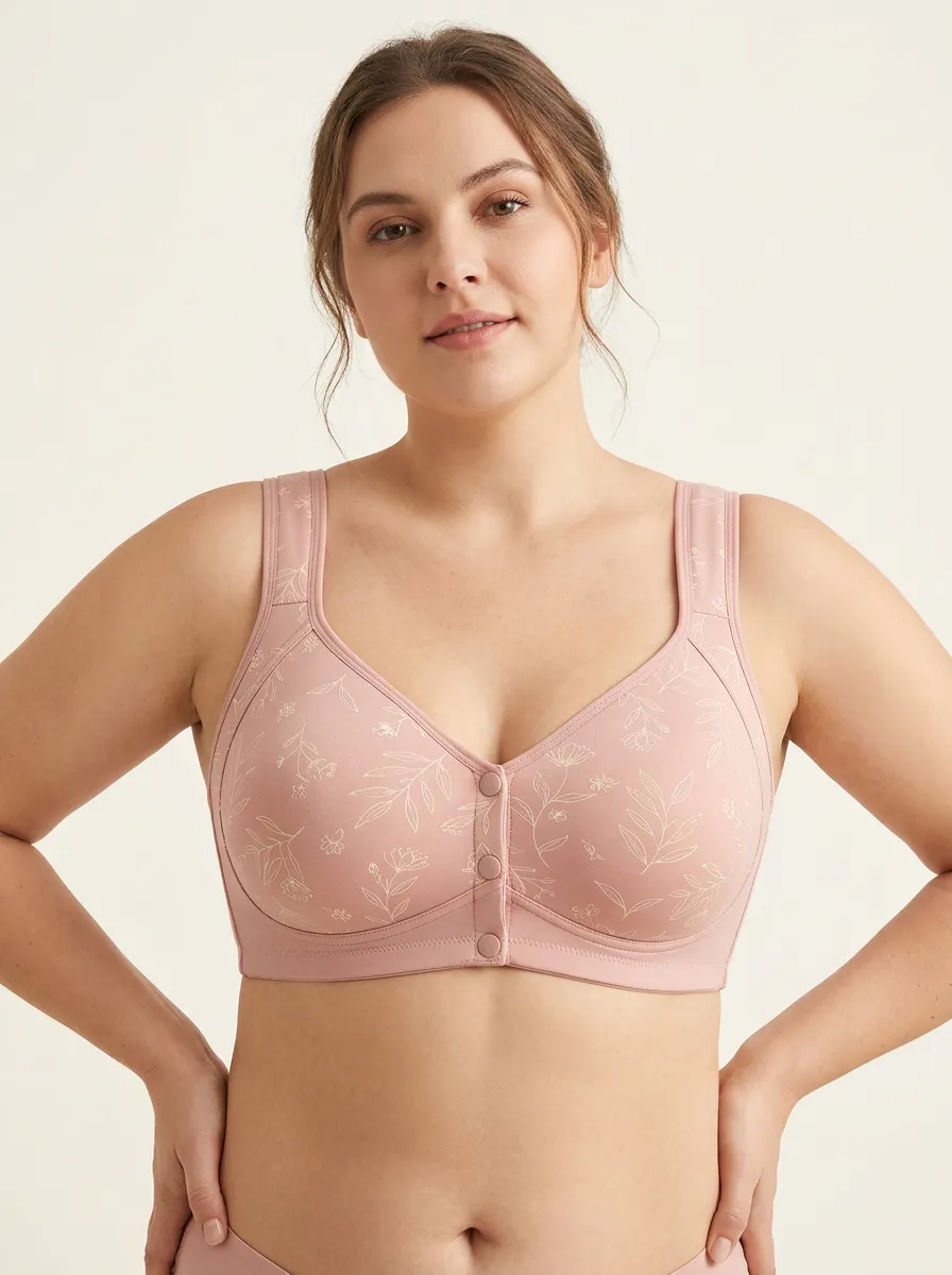 Women's Plus Size Dusty Rose Rose Floral Full-Coverage Wireless Bra