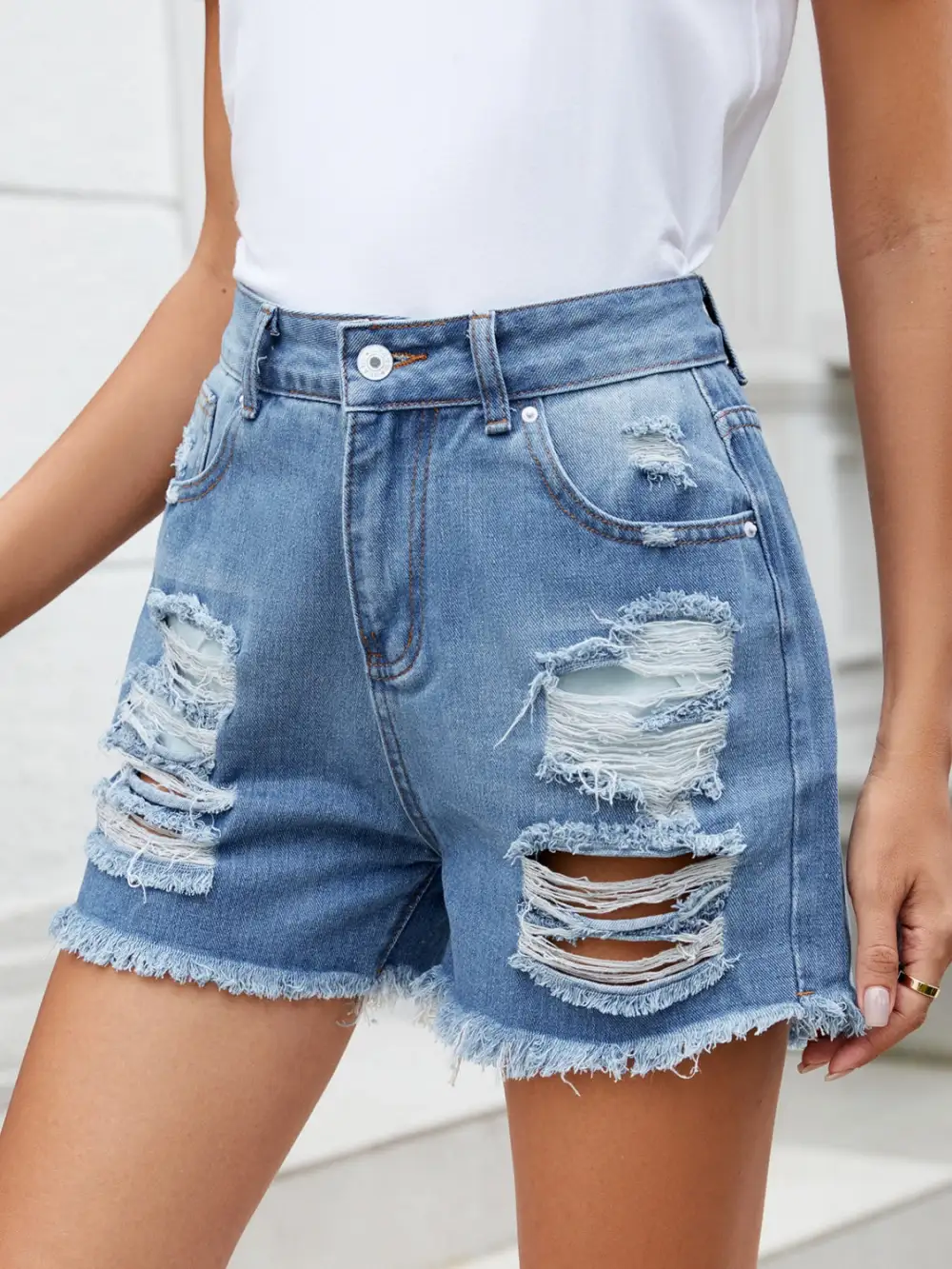 Everyday Distressed Raw Hem Denim Shorts