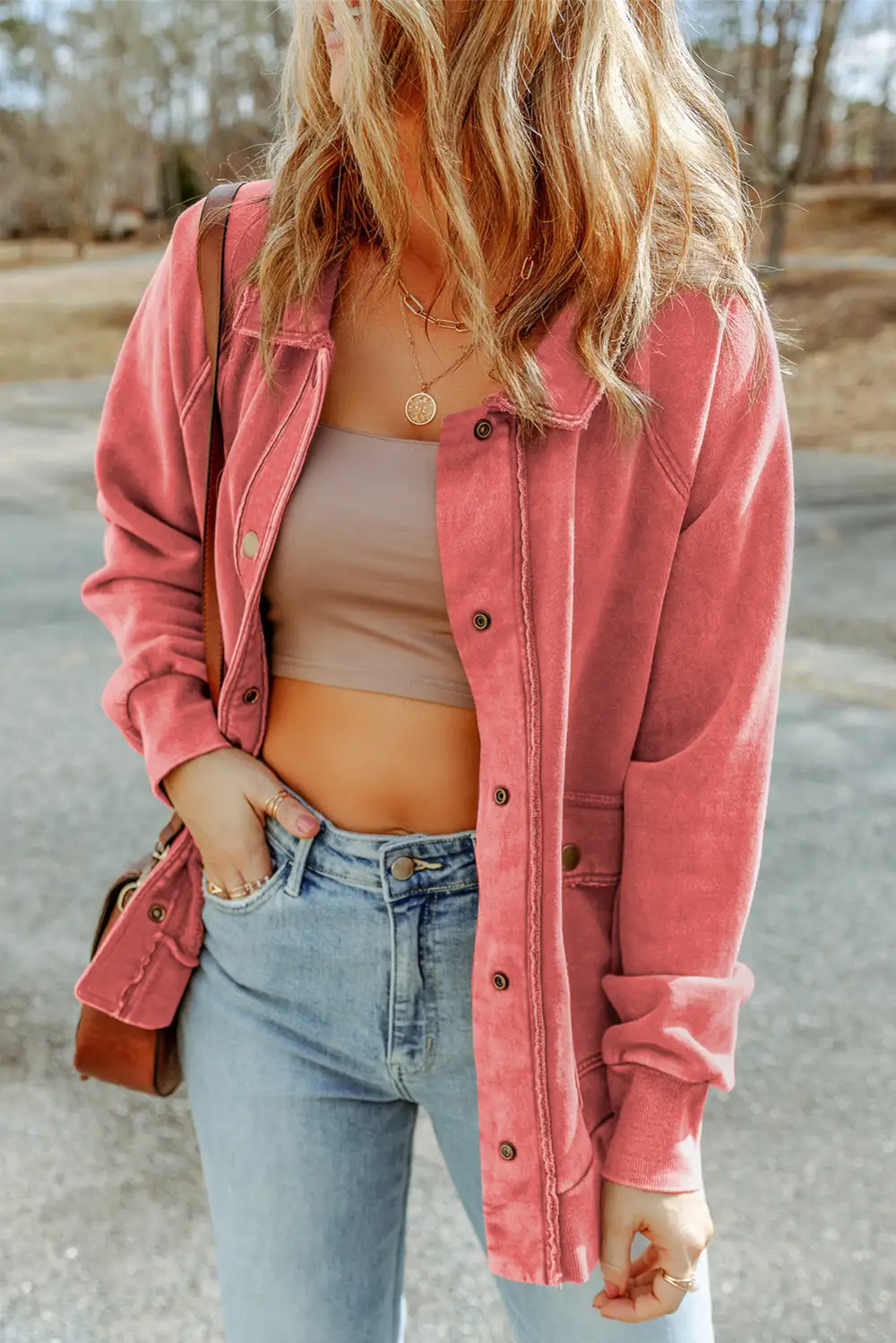 Vintage Washed Flap Pocket Button Shirt Jacket