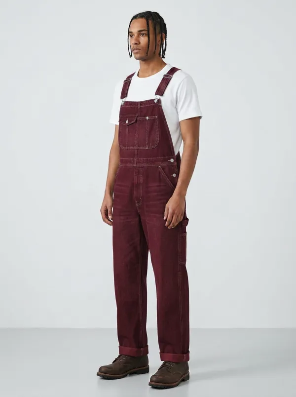 Men's Vintage Style Distressed Denim Bib Overalls