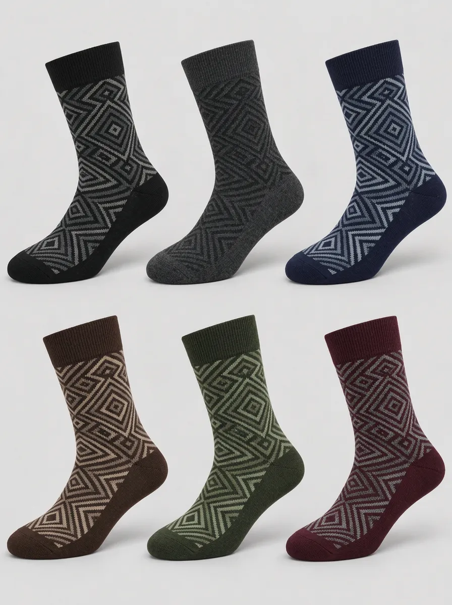Men's Geometric Pattern Crew Socks 6-Pack
