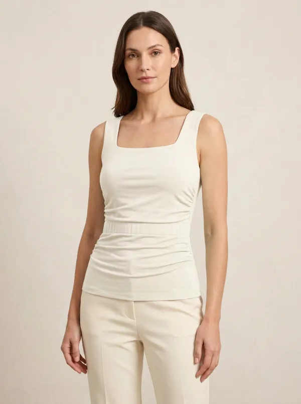 Casual Square-Neck Waist-Ruched Ruched Tank Top
