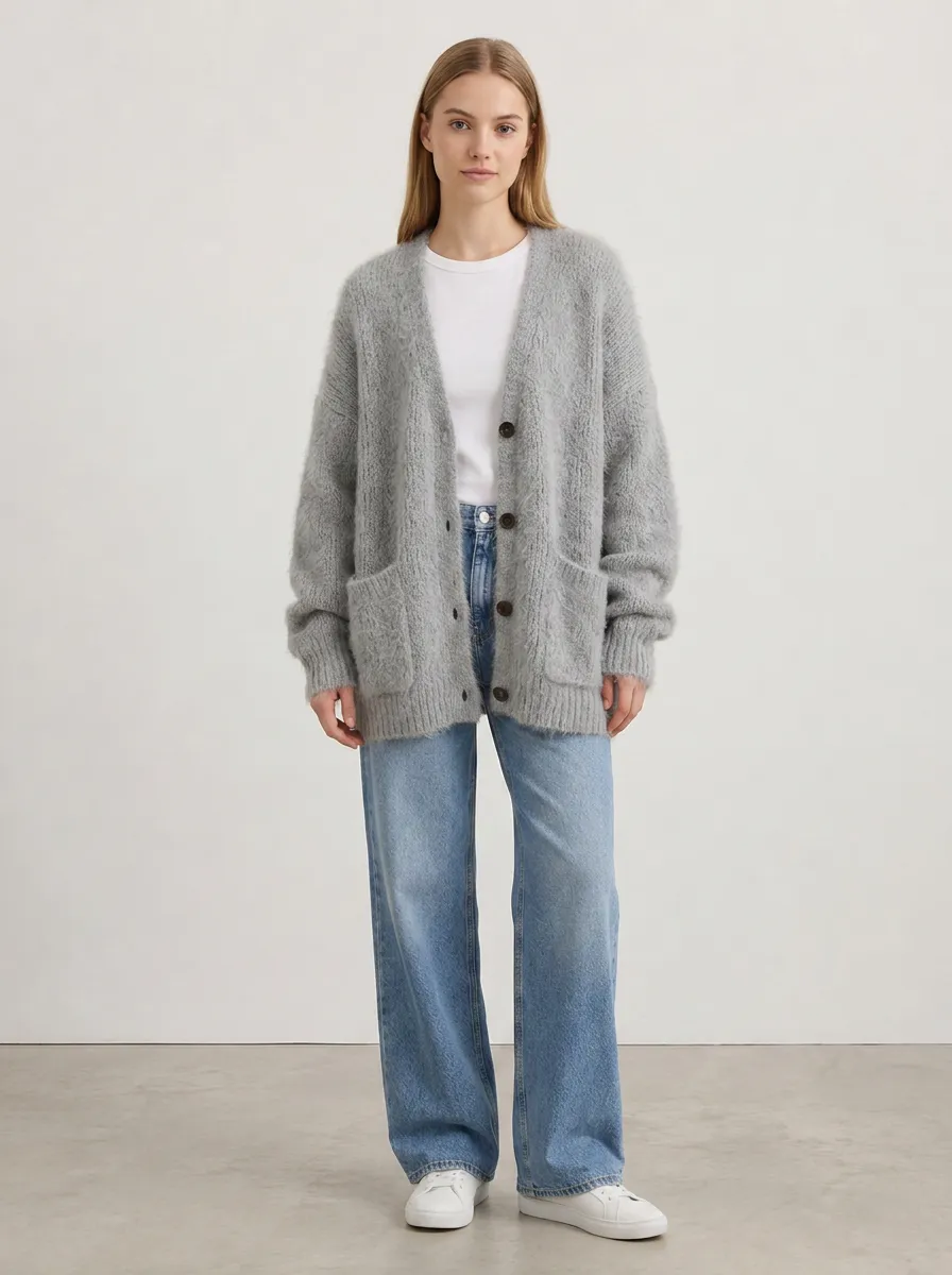 Women's V-Neck Brushed Knit Cardigan