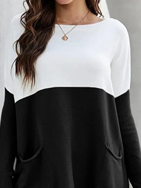 Pocket Detail Two Tone Sweater