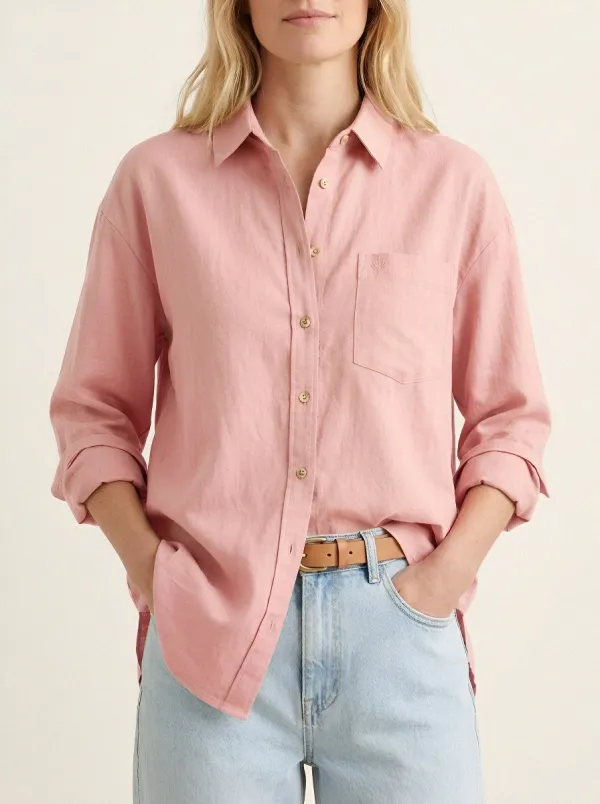 Women's Casual Minimalist Leaf Embroidered Linen Blend Button-up Shirt