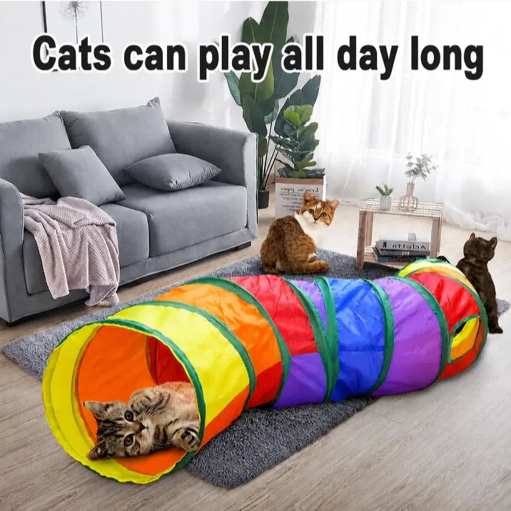 Foldable Rainbow Cat Tunnel Pet Toys With Hanging Balls Dog Toy Mainan Kucing Terowong