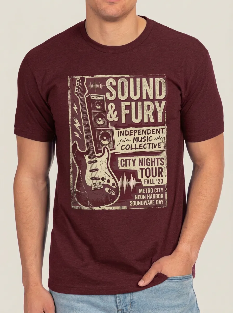 Men's Rock Music Lover Electric Guitar Sound & Fury Printed T-shirt