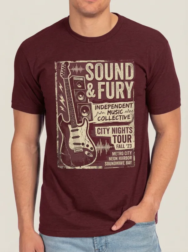 Men's Rock Music Lover Electric Guitar Sound & Fury Printed T-shirt