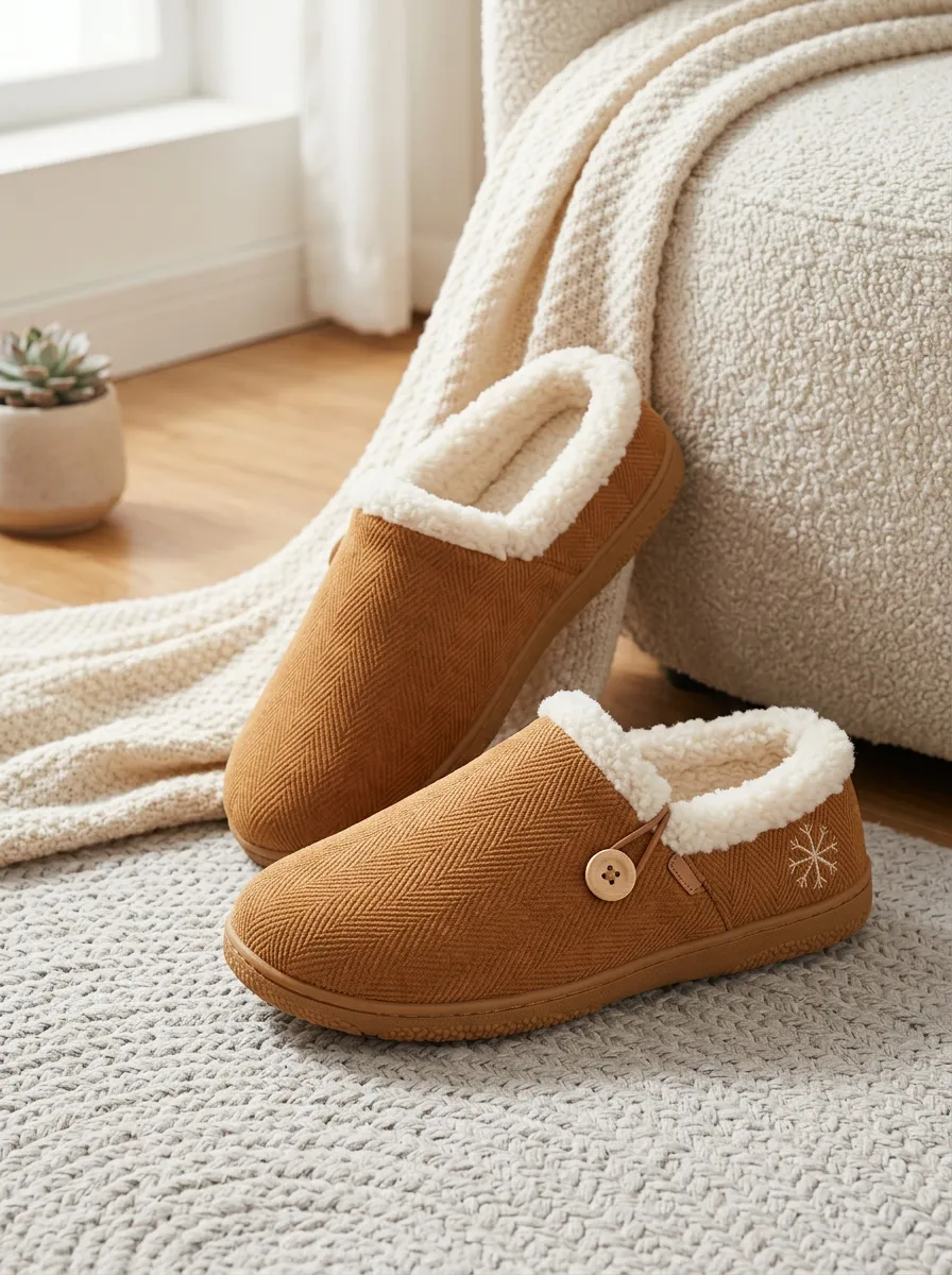 Classic Herringbone Snowflake Design Unisex Warm Wool Shoes