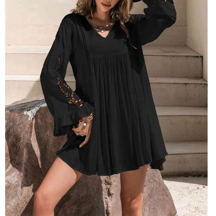 Lace Detail V-Neck Mini Dress