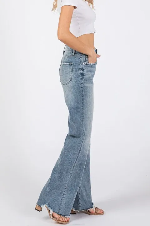Women's Frayed-Hem Vintage Flare Jeans