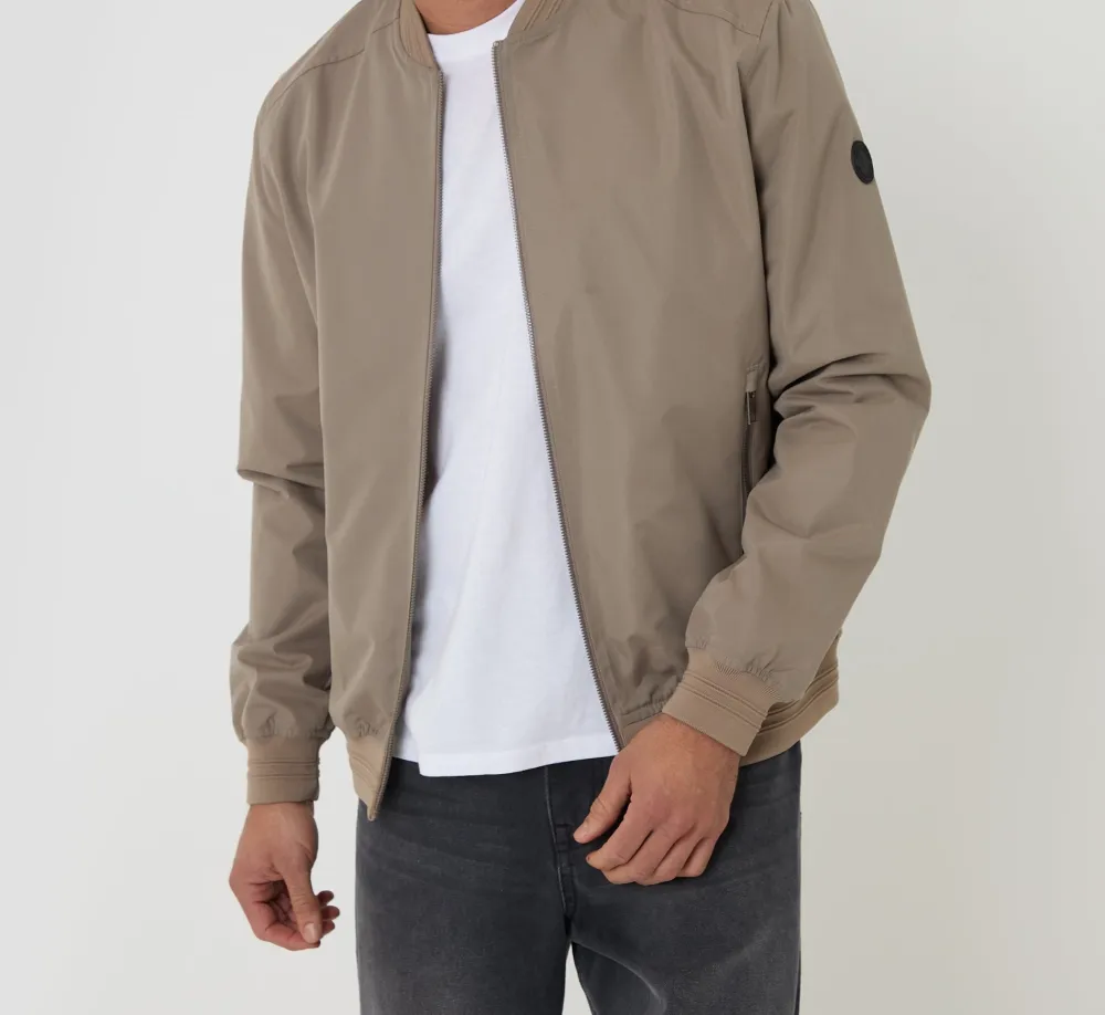 Taupe Water-Resistant Classic Bomber Jacket