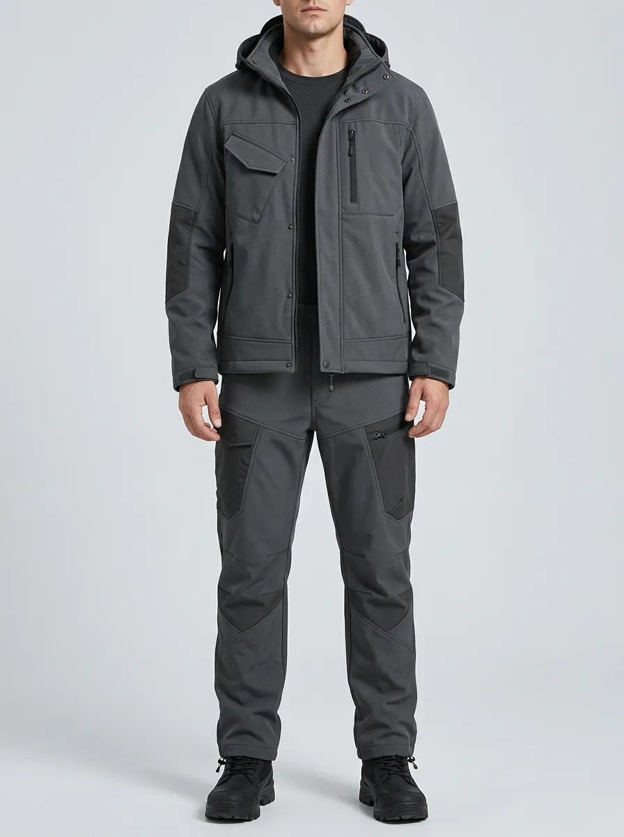 Men's Cargo Jacket and Pants with Hooded Fleece Lined Details