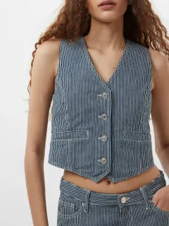 Versatile And Fashionable Striped Denim Vest